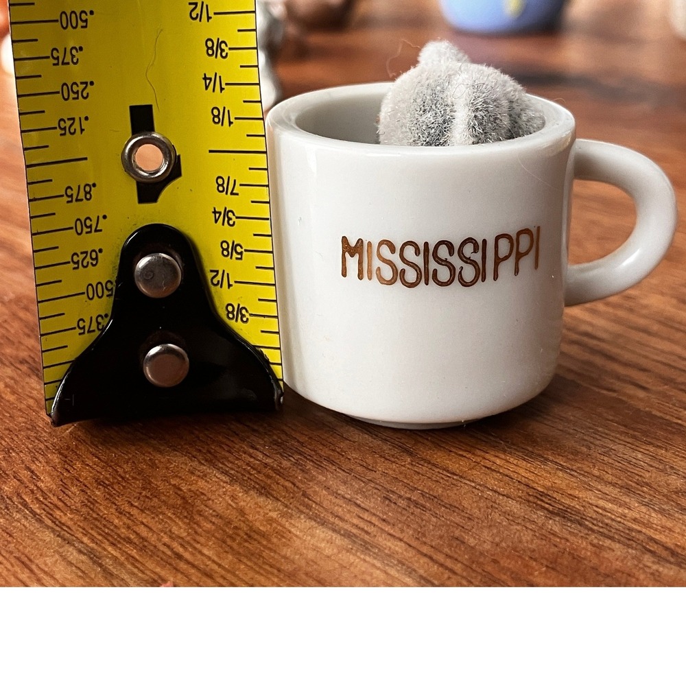 Vintage Mississippi Miniature Ceramic Mug with Flocked Teddy Bear Souvenir Cup